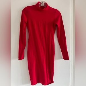 Red tight long sleeve turtle neck dress